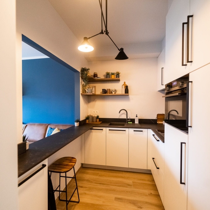 Renovatie van de woonkamer, keuken en badkamer – appartement